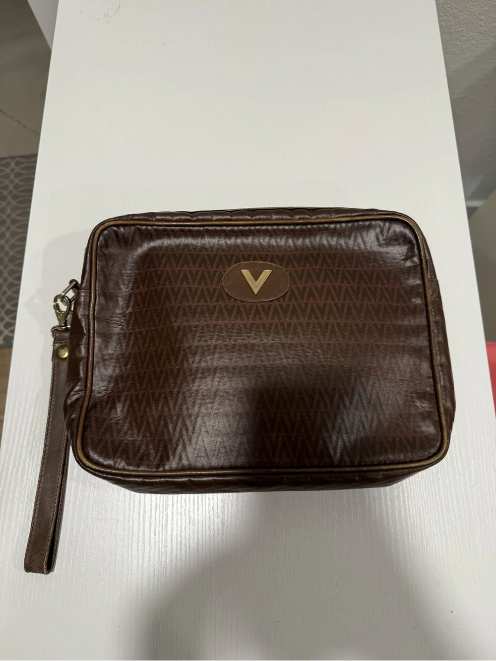Mario Valentino Brown Leather Wristlet Travel Pouch